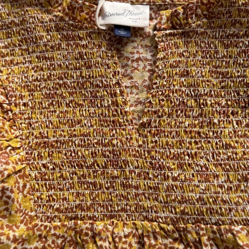 Universal Thread Boho Smocked Floral Peplum Top Mustard Yellow Size XS - Picture 3 of 7